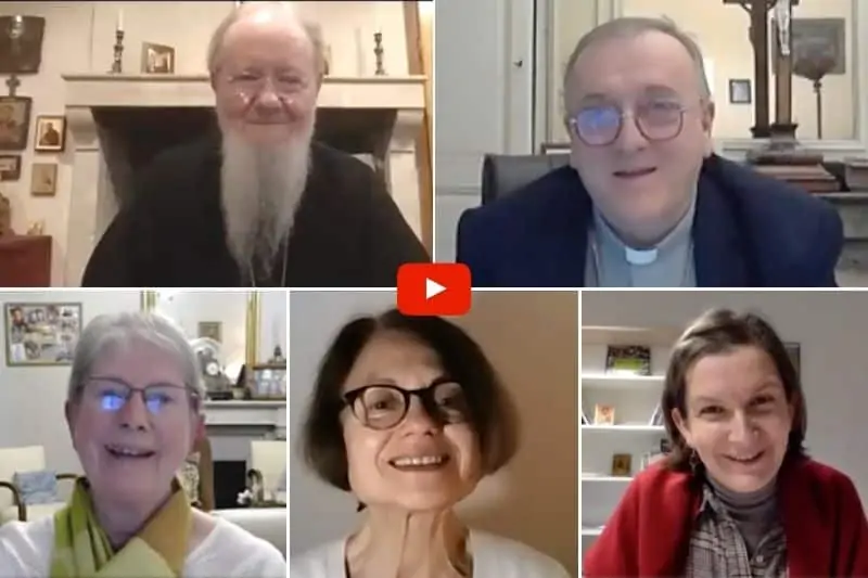 Mgr Syméon de Domodiédovo, Mgr Yves Le Saux, Geneviève Honoré, Fabienne Jaunay et Axelle de Feraudy